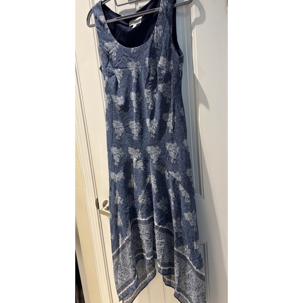 Boho Bethany Womens S Maxi Dress Blue Paisley Sleeveless Handkerchief Hem 5307